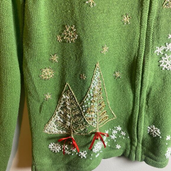 Vintage 90s Christmas Sweater Cardigan Carly St Claire S Embellished Embroidered - Picture 6 of 12